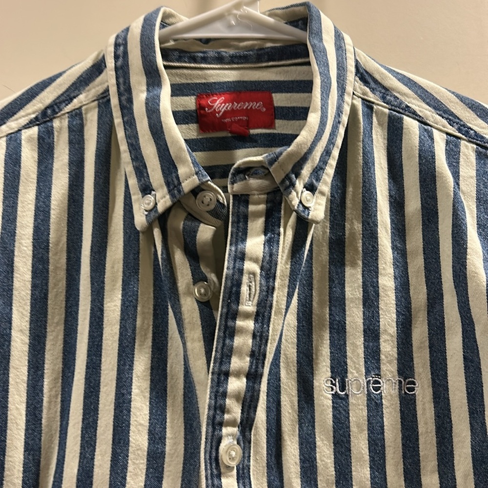 Supreme striped denim oxford embroider button down shirt long sleeve size S